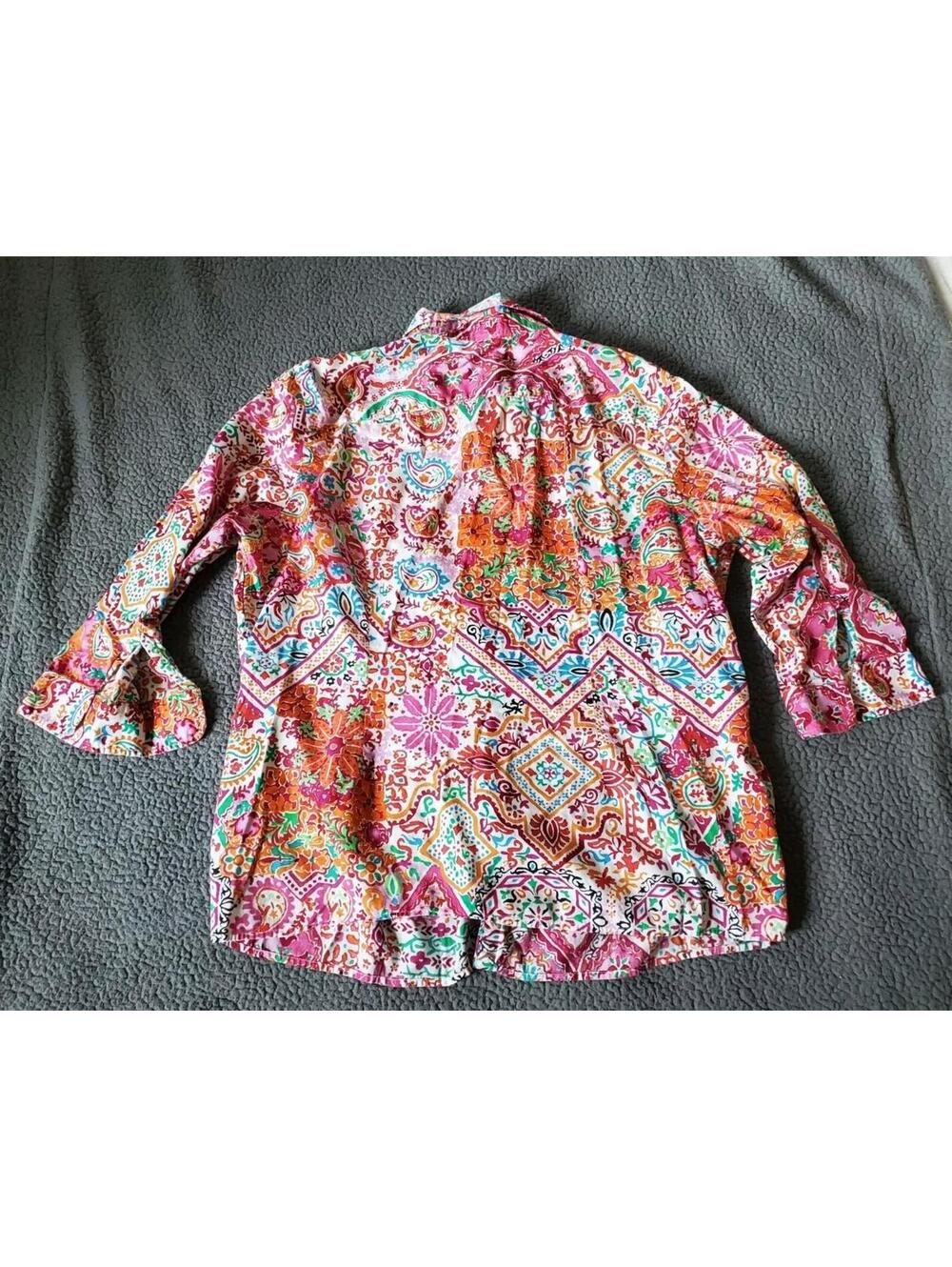 Lauren Ralph Lauren Bright Colorful button Down Blouse 2X Paisley - Picture 3 of 8